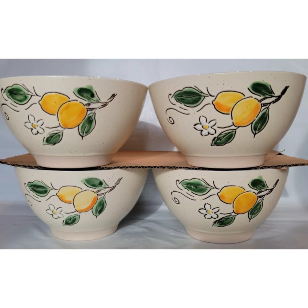 2023 Spectrum Designz Braxton Lemon 6” Cereal Bowl Set of 4 NEW Inhomestylez